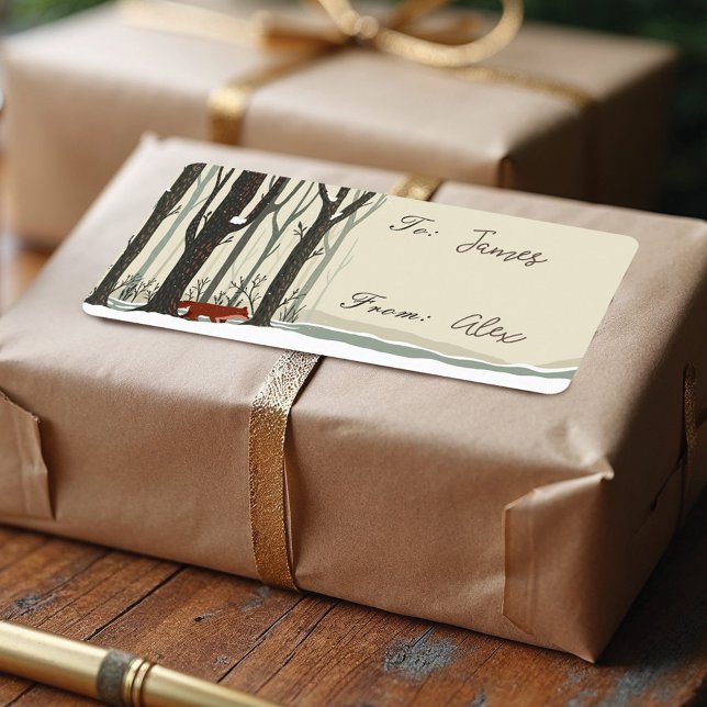 Frohe Weihnachts-Woodland Winter Forest Fox Joy Adressaufkleber (Merry Christmas Woodland Winter Forest Fox Joy Label)