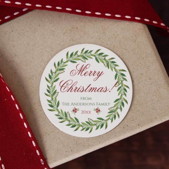 Frohe Weihnachts-Wreath-Familie Runder Aufkleber (Von Creator hochgeladen)