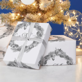 Frohe Weihnachts-Wreath Monochrome Schwarz-weiß Geschenkpapier