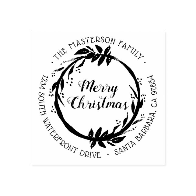 Frohe Weihnachts-Wreath-Rücksendeadresse Gummistempel (Prägung)