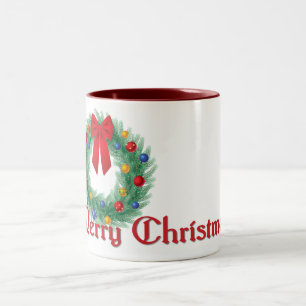 Frohe Weihnachts-Wreath-Tasse Zweifarbige Tasse