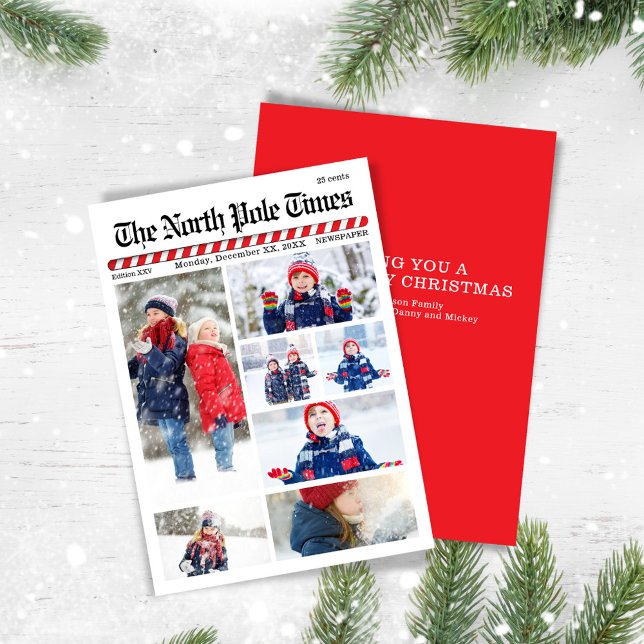 Frohe Weihnachts-Zeitung Multi-Foto Feiertagskarte (The North Pole Times Multi photo holiday greeting card.)