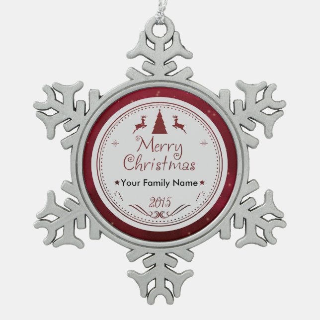 Frohe Weihnachts-Zinndekoration - einfach Name hin Schneeflocken Zinn-Ornament (Vorderseite)