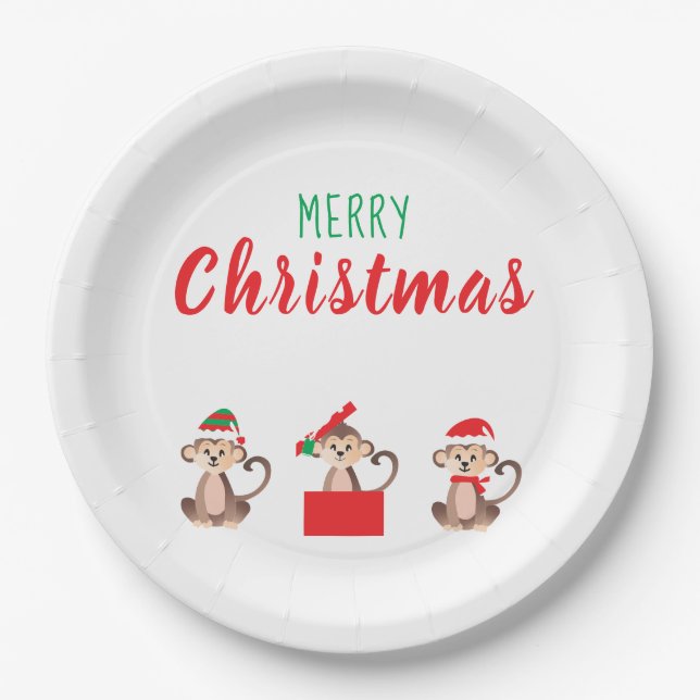 Frohe Weihnachtsaffen Weihnachtsmänner Pappteller (Vorderseite)