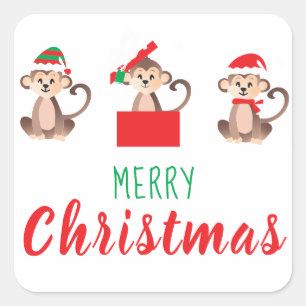 Frohe Weihnachtsaffen-Weihnachtsmannmütze Quadratischer Aufkleber