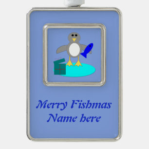 Frohe Weihnachtsangeln Pinguin Custom Ornament Rahmen-Ornament Silber