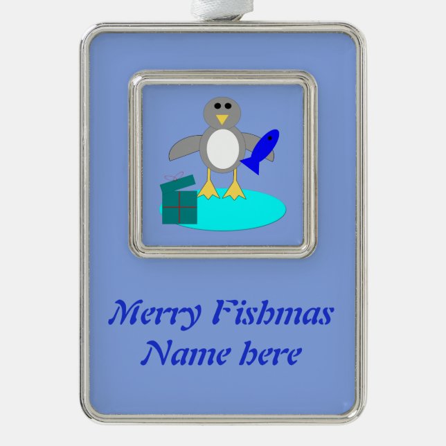 Frohe Weihnachtsangeln Pinguin Custom Ornament Rahmen-Ornament Silber (Vorderseite)