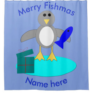 Frohe Weihnachtsangeln Pinguin Duschvorhang
