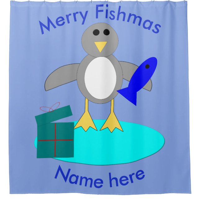 Frohe Weihnachtsangeln Pinguin Duschvorhang (Vorderseite)