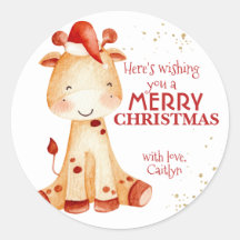 Frohe Weihnachtsaufkleber, Giraffe Santa, Kinder W