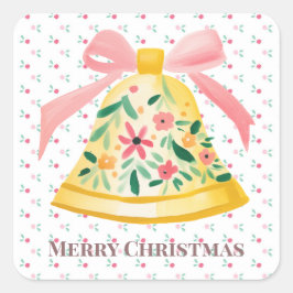 Frohe Weihnachtsaufkleber mit Preppy Bell Quadratischer Aufkleber