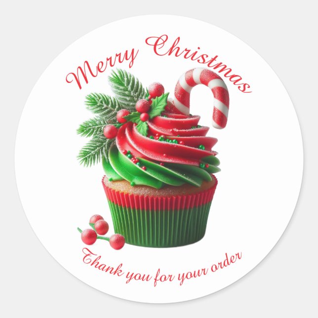 Frohe Weihnachtsbäckerei Cupcake Danke Sticker (Vorderseite)