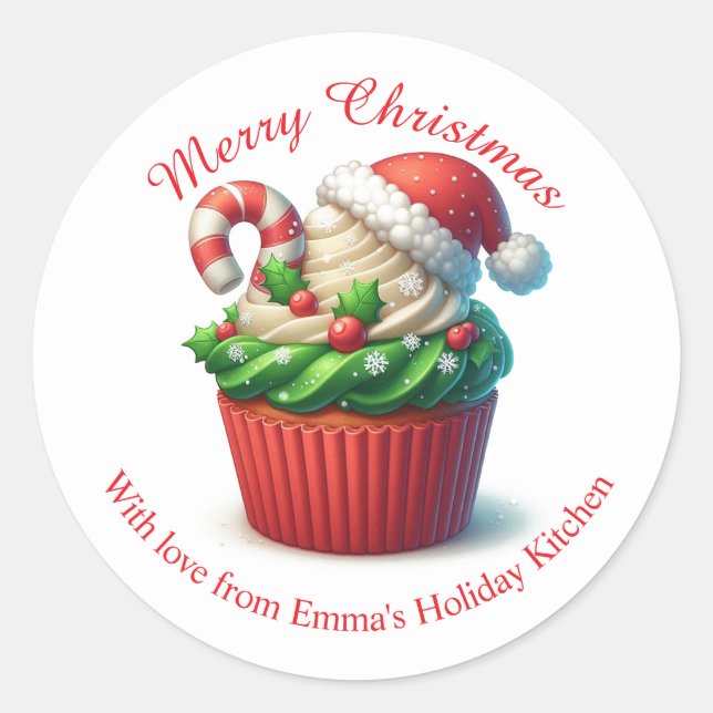 Frohe Weihnachtsbäckerei Cupcake Red Green Sticker (Vorderseite)
