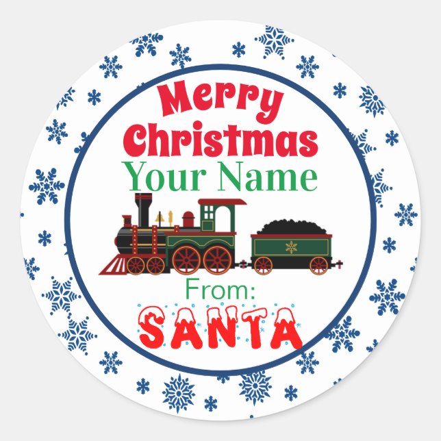 Frohe Weihnachtsbahn von Santa Blue Schneeflocken Runder Aufkleber (Vorderseite)