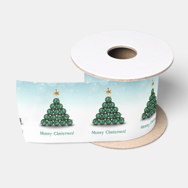 Frohe Weihnachtsbälle Baum Mint Pastel Design Satinband (Spule)