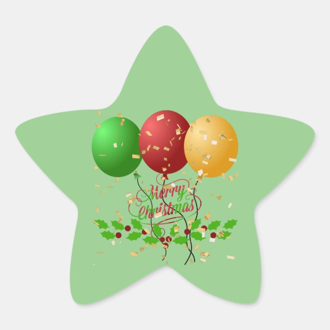 Frohe Weihnachtsballons Stern-Aufkleber (Vorderseite)