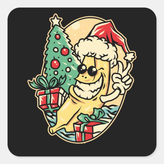 Frohe Weihnachtsbanana Quadratischer Aufkleber (Vorderseite)