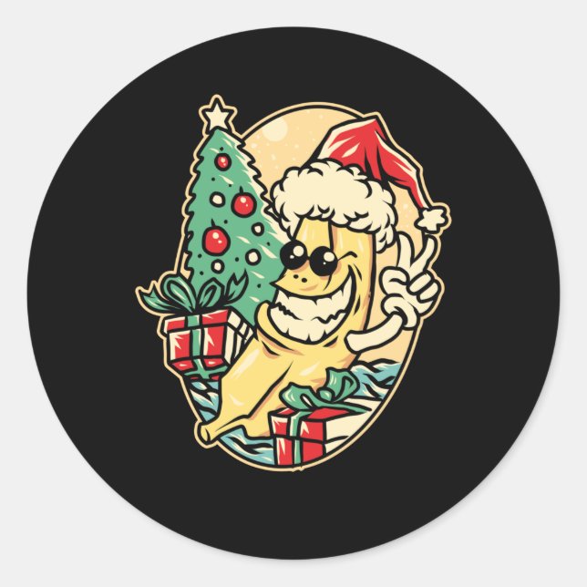 Frohe Weihnachtsbanana Runder Aufkleber (Vorderseite)