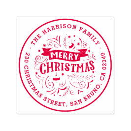 Frohe Weihnachtsbanner Runde Name & Rücksendeadres Permastempel