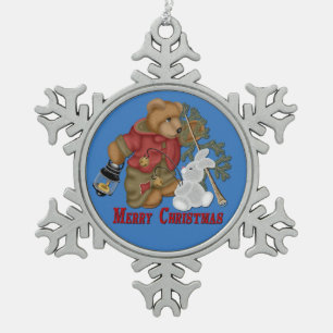 Frohe Weihnachtsbär & Bunny Snowflake Ornament