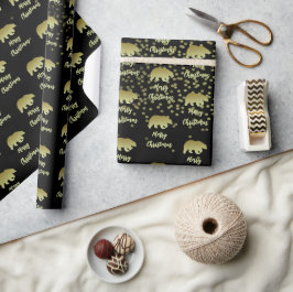 Frohe Weihnachtsbär Gold und schwarz Geschenkpapier