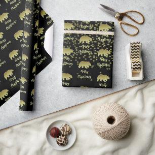 Frohe Weihnachtsbär Gold und schwarz Geschenkpapier