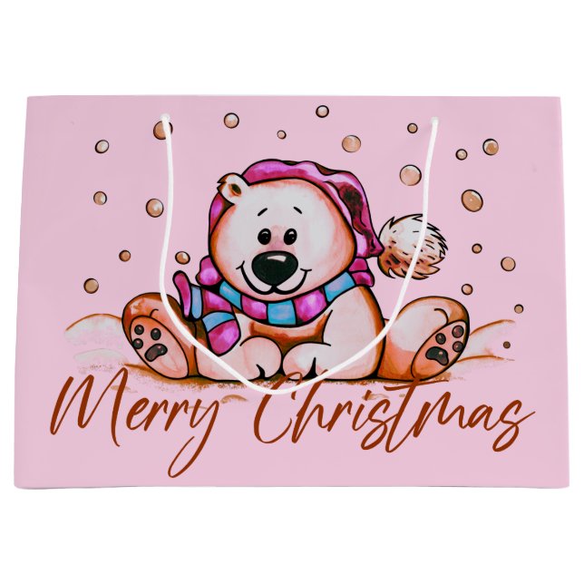 Frohe Weihnachtsbär Niedlich Große Geschenktüte (Vorderseite)
