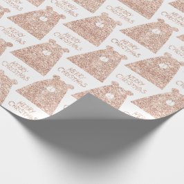 Frohe Weihnachtsbär White Pink Rose Gold Glitzer Geschenkpapier