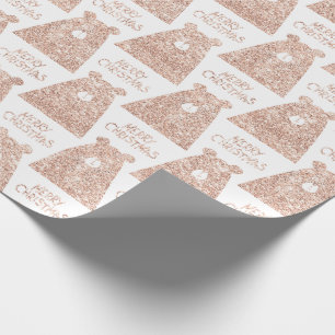 Frohe Weihnachtsbär White Pink Rose Gold Glitzer Geschenkpapier