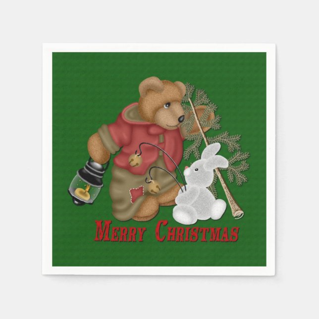 Frohe Weihnachtsbären Holiday Napkins Serviette (Vorderseite)