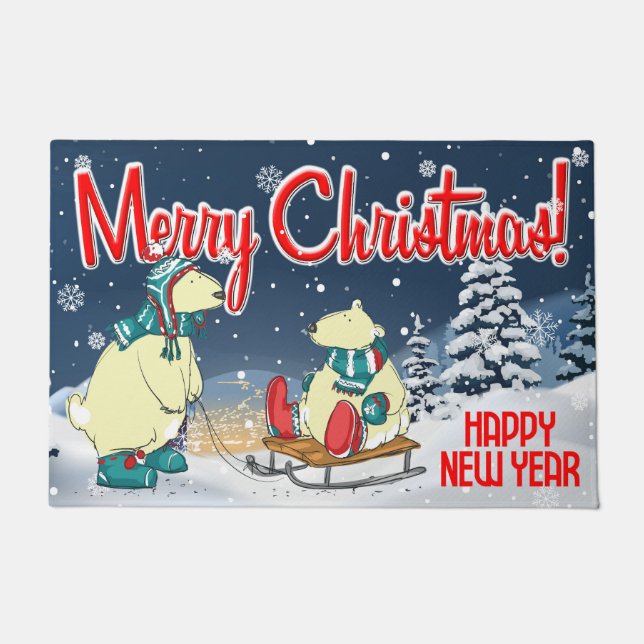 Frohe Weihnachtsbären Winterschnee-Urlaubsszene Fußmatte (Vorderseite)