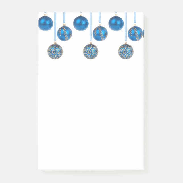 Frohe Weihnachtsbaubles Blue Gold Ornaments Postit Post-it Klebezettel (Vorderseite)