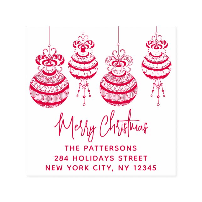 Frohe Weihnachtsbaubles Familienname Rücksendeadre Permastempel (Design)