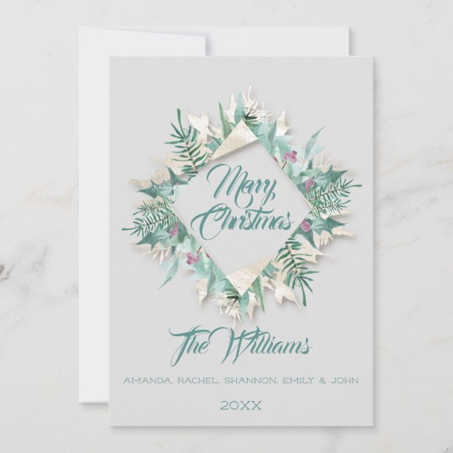 Frohe Weihnachtsbauch Gerahmt Monogram Gray Aquama Einladung (Vorderseite)