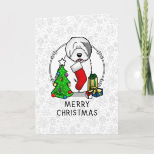 Frohe Weihnachtsbaum 2 Altes Englisch Sheepdog Gra Karte