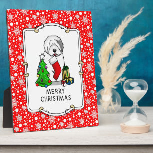 Frohe Weihnachtsbaum 2 Old English Sheepdog Gray 1 Fotoplatte