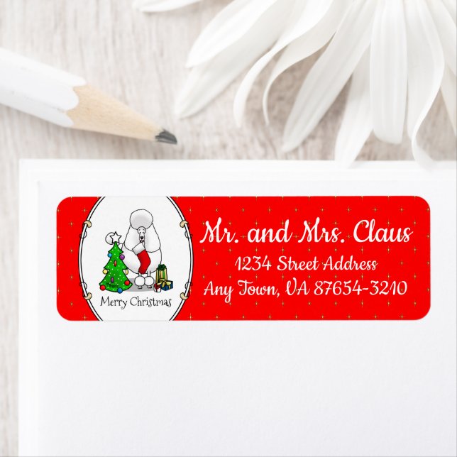 Frohe Weihnachtsbaum 2 Poodle (weiß) Hund Niedlich (Insitu)