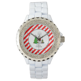 Frohe Weihnachtsbaum 2 Poodle (weiß) Hund Niedlich Armbanduhr