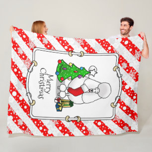 Frohe Weihnachtsbaum 2 Poodle (weiß) Hund Niedlich Fleecedecke