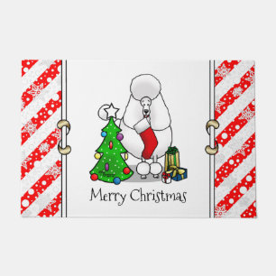 Frohe Weihnachtsbaum 2 Poodle (weiß) Hund Niedlich Fußmatte