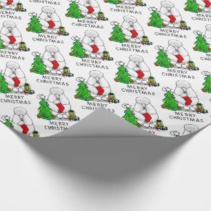 Frohe Weihnachtsbaum 2 Poodle (weiß) Hund Niedlich Geschenkpapier