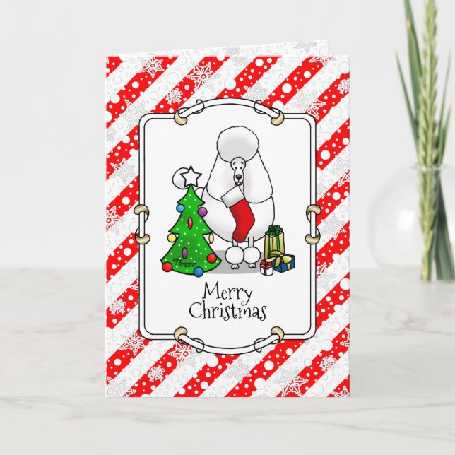 Frohe Weihnachtsbaum 2 Poodle (weiß) Hund Niedlich Karte (Vorderseite)
