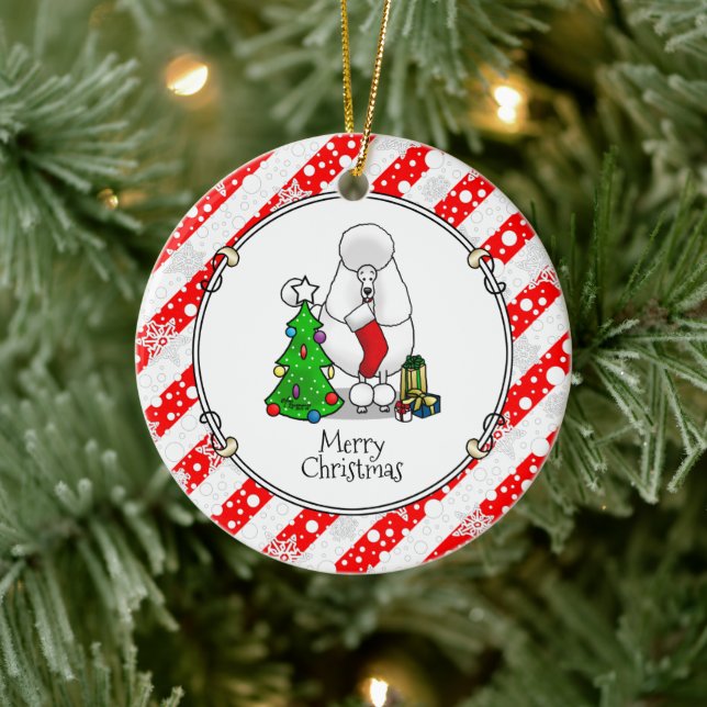 Frohe Weihnachtsbaum 2 Poodle (weiß) Hund Niedlich Keramik Ornament (Baum)