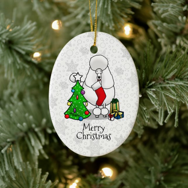 Frohe Weihnachtsbaum 2 Poodle (weiß) Hund Niedlich Keramik Ornament (Baum)