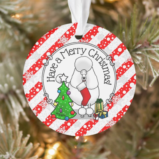 Frohe Weihnachtsbaum 2 Poodle (weiß) Hund Niedlich Ornament (Baum)