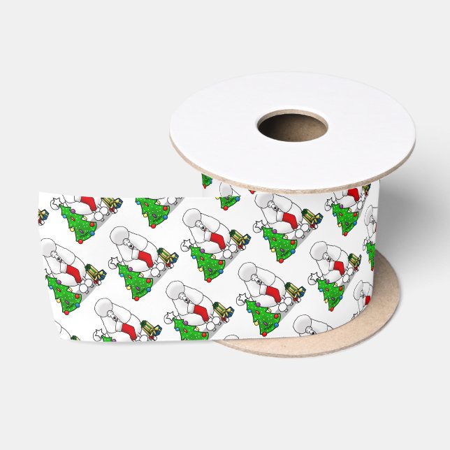 Frohe Weihnachtsbaum 2 Poodle (weiß) Hund Niedlich Satinband (Spule)