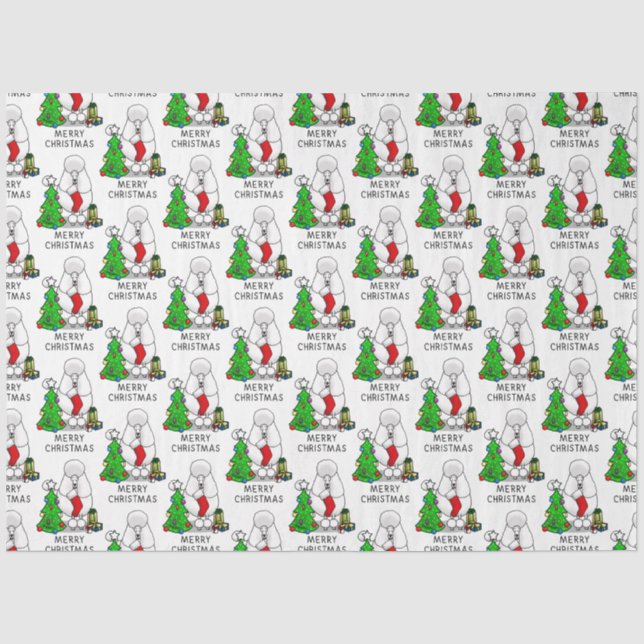 Frohe Weihnachtsbaum 2 Poodle (weiß) Hund Niedlich Seidenpapier (Vorderseite)