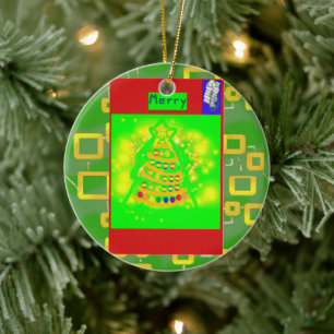Frohe Weihnachtsbaum auf Green Geometric Keramik Ornament