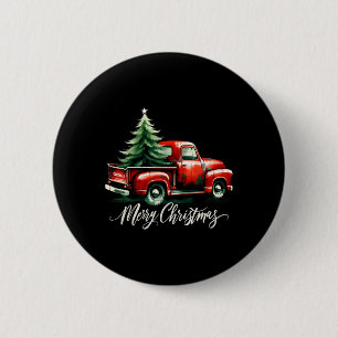 Frohe Weihnachtsbaum auf Red Truck Wagon Xmas Vaca Button