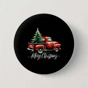 Frohe Weihnachtsbaum auf Red Truck Wagon Xmas Vaca Button